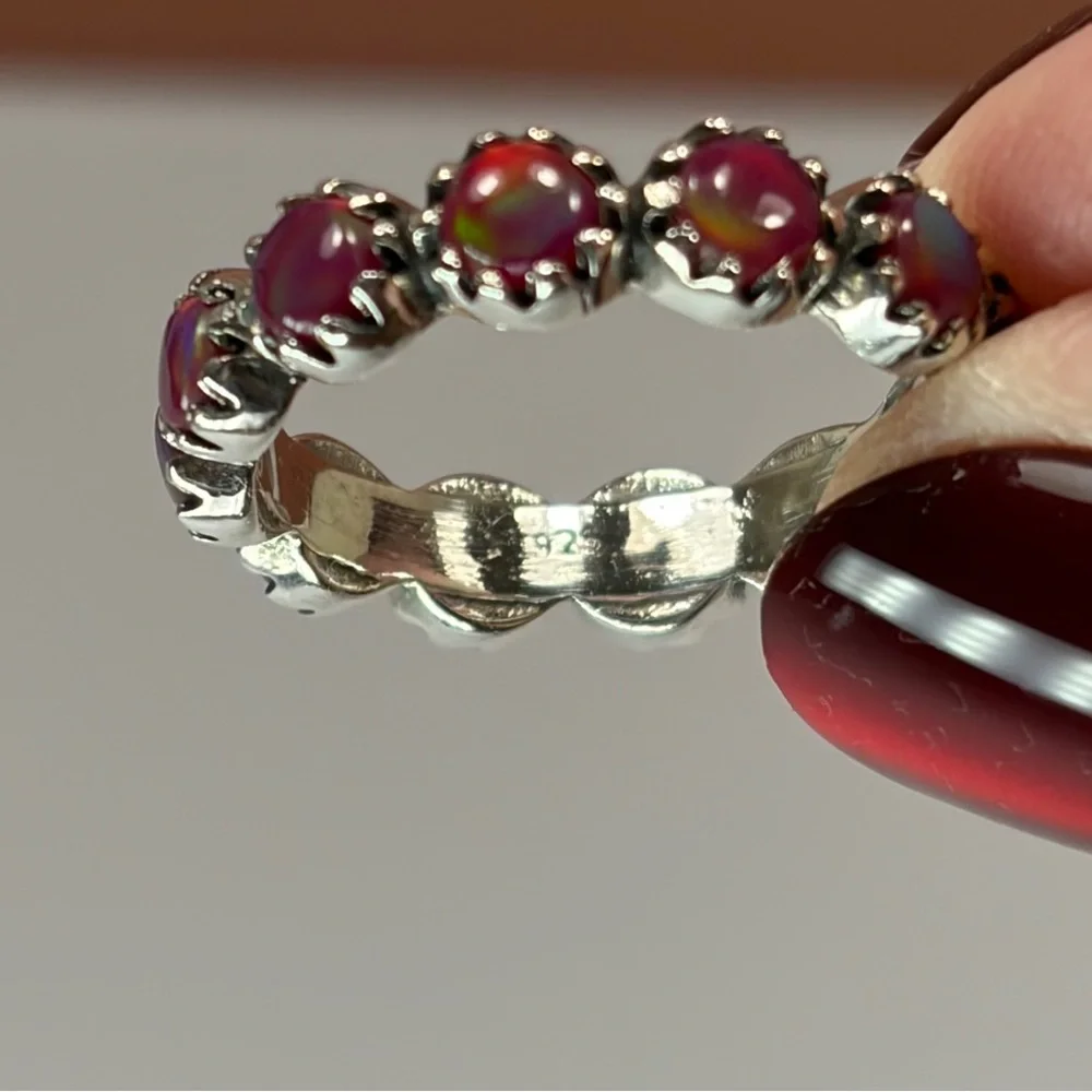 925 Sterling Silver Red Opal Eternity Ring